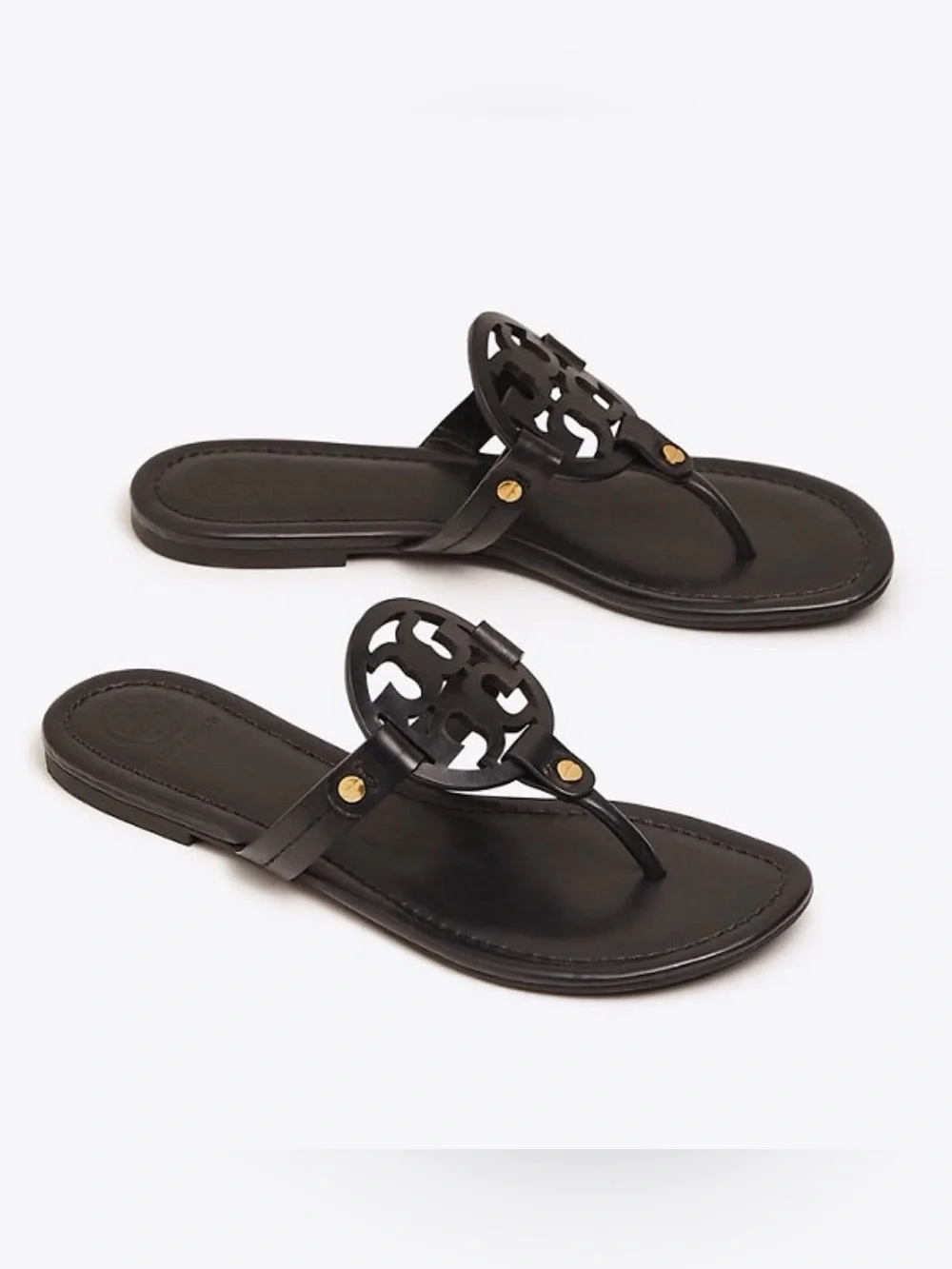 Tory Burch Miller Flip Flop Sandals in Black Leather Size 8.5